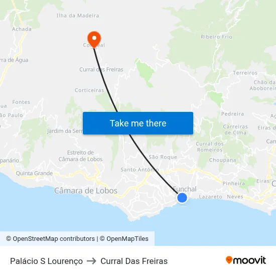 Palácio S Lourenço to Curral Das Freiras map