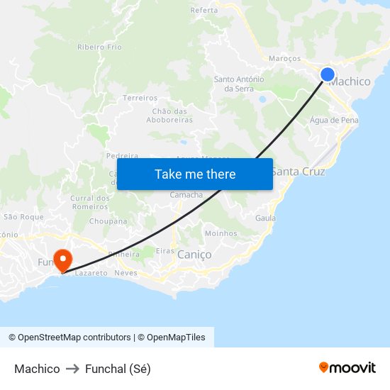 Machico to Funchal (Sé) map