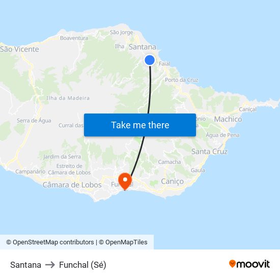 Santana to Funchal (Sé) map