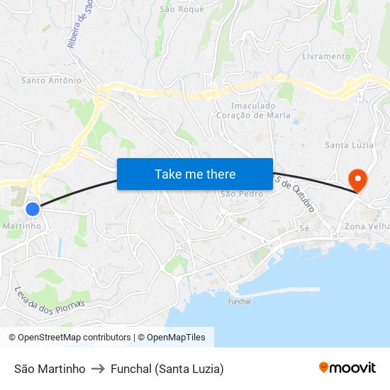 São Martinho to Funchal (Santa Luzia) map