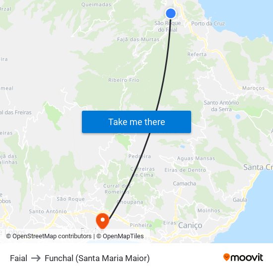 Faial to Funchal (Santa Maria Maior) map