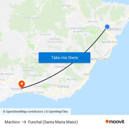 Machico to Funchal (Santa Maria Maior) map