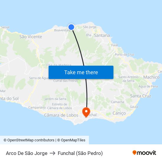 Arco De São Jorge to Funchal (São Pedro) map