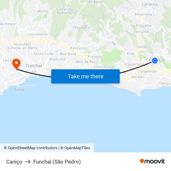 Caniço to Funchal (São Pedro) map