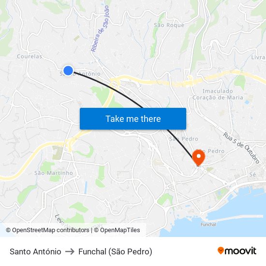 Santo António to Funchal (São Pedro) map