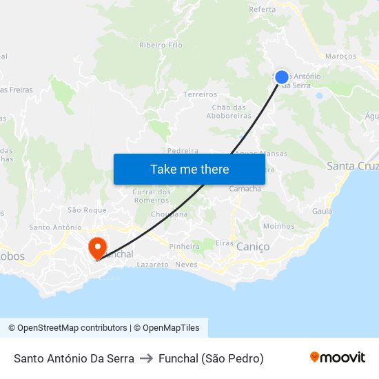 Santo António Da Serra to Funchal (São Pedro) map