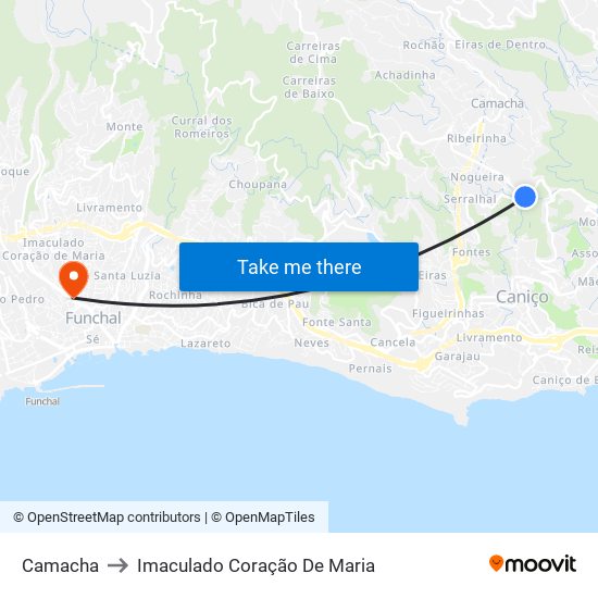 Camacha to Imaculado Coração De Maria map