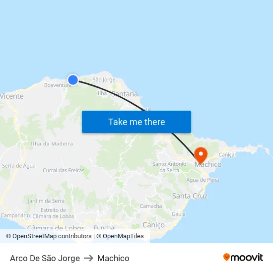 Arco De São Jorge to Machico map