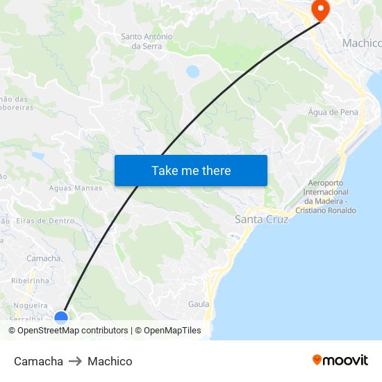 Camacha to Machico map