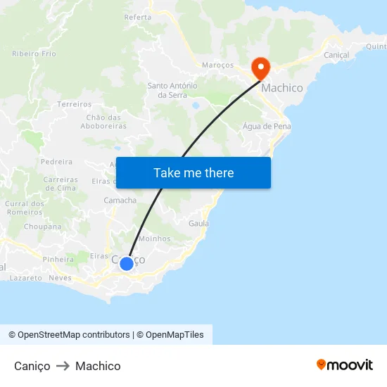 Caniço to Machico map