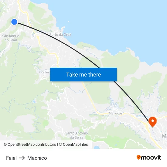 Faial to Machico map