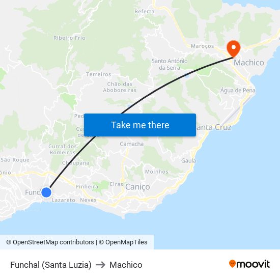 Funchal (Santa Luzia) to Machico map