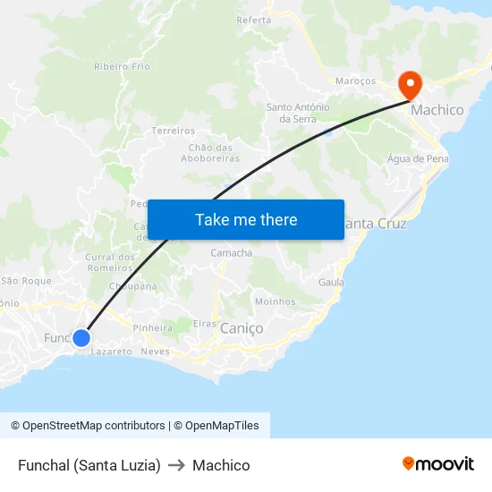 Funchal (Santa Luzia) to Machico map