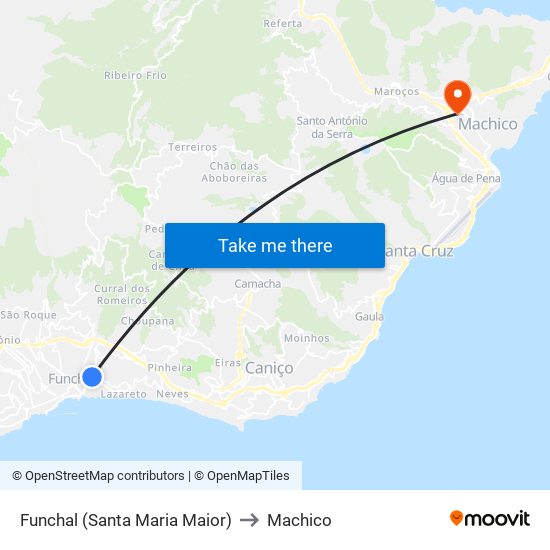 Funchal (Santa Maria Maior) to Machico map