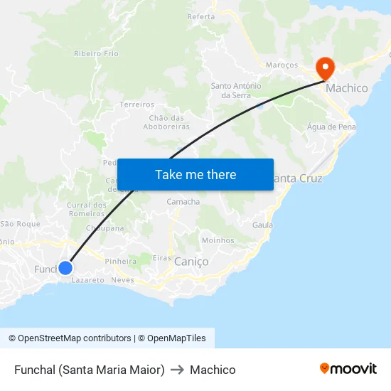 Funchal (Santa Maria Maior) to Machico map