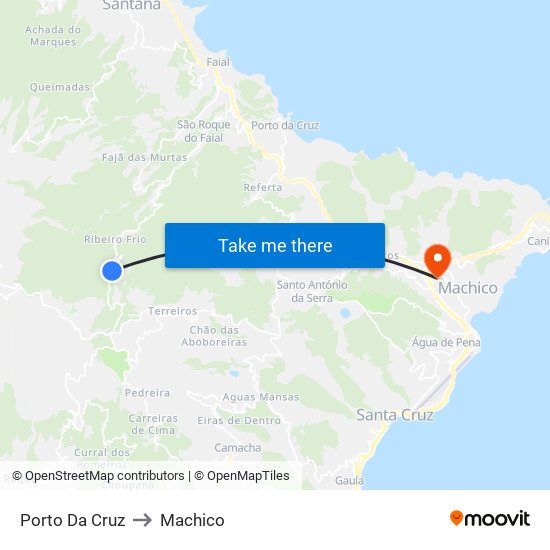 Porto Da Cruz to Machico map