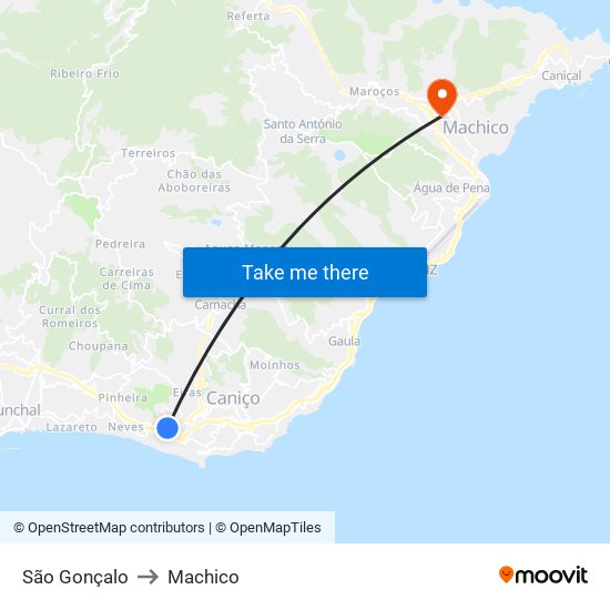 São Gonçalo to Machico map