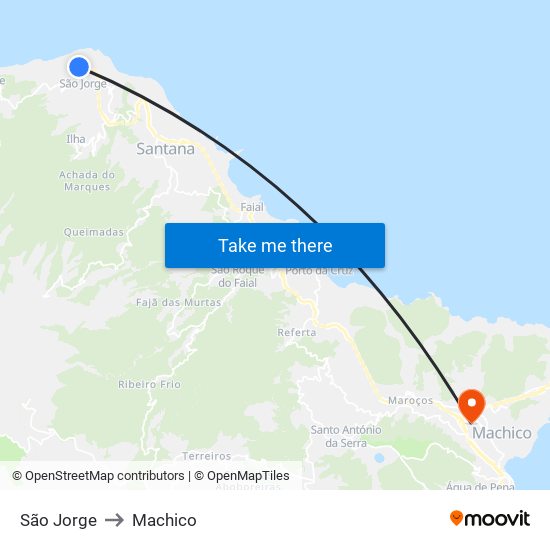 São Jorge to Machico map