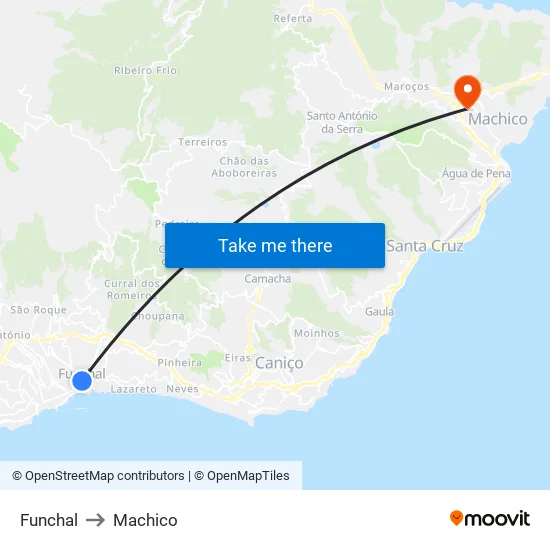 Funchal to Machico map