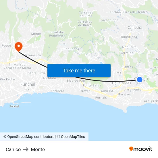 Caniço to Monte map
