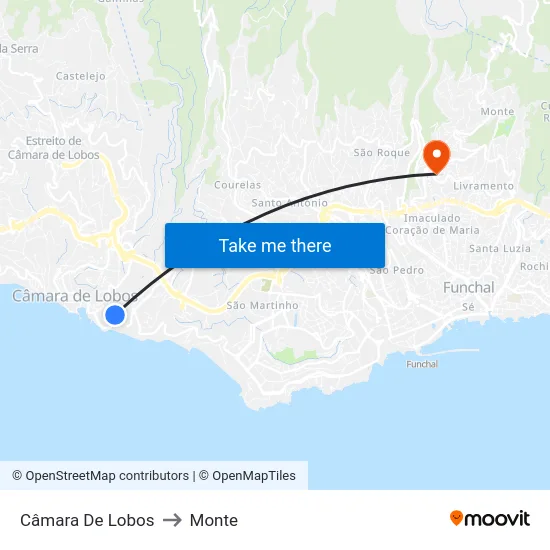 Câmara De Lobos to Monte map