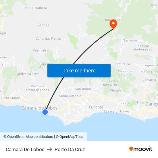 Câmara De Lobos to Porto Da Cruz map