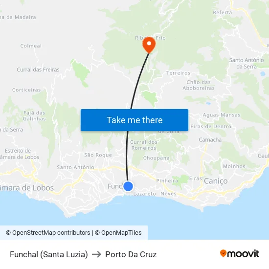 Funchal (Santa Luzia) to Porto Da Cruz map