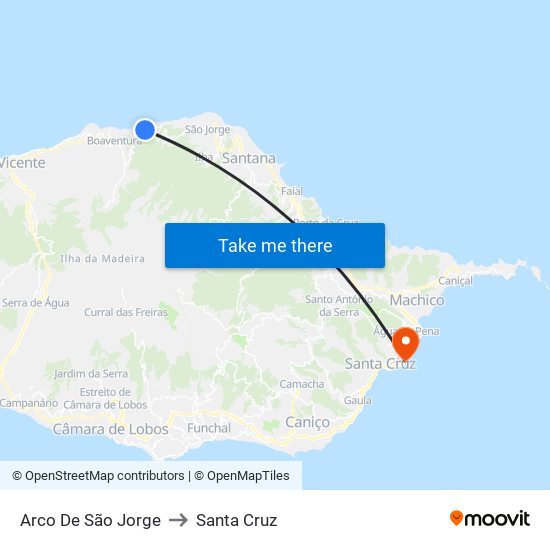 Arco De São Jorge to Santa Cruz map