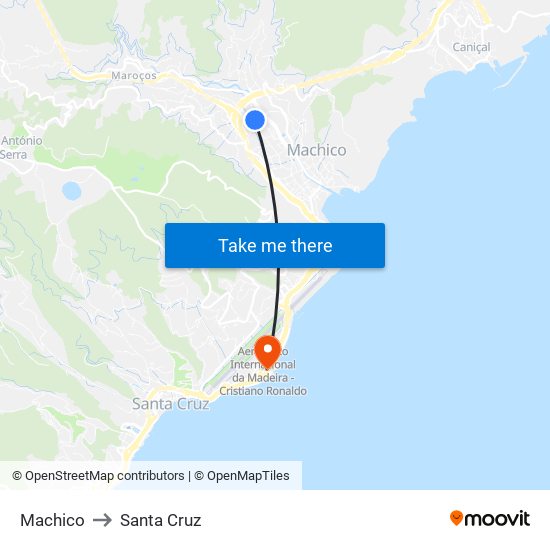 Machico to Santa Cruz map