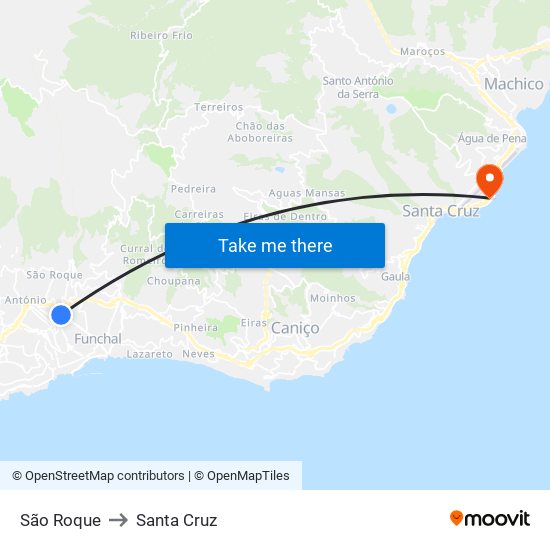 São Roque to Santa Cruz map