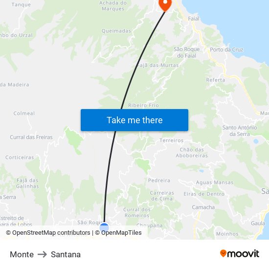 Monte to Santana map