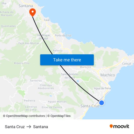 Santa Cruz to Santana map