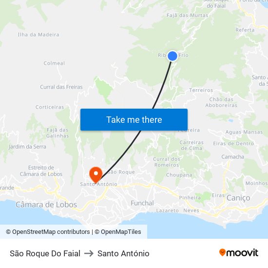 São Roque Do Faial to Santo António map