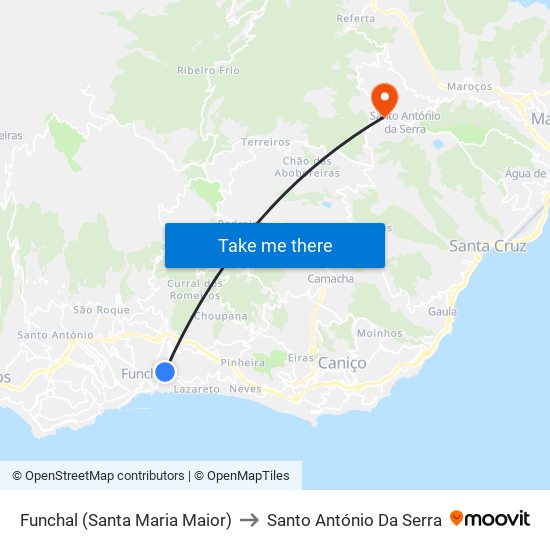 Funchal (Santa Maria Maior) to Santo António Da Serra map