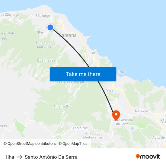 Ilha to Santo António Da Serra map