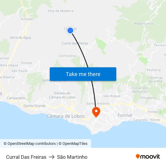 Curral Das Freiras to São Martinho map