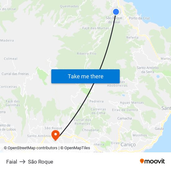 Faial to São Roque map