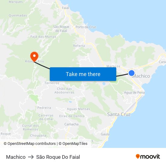 Machico to São Roque Do Faial map