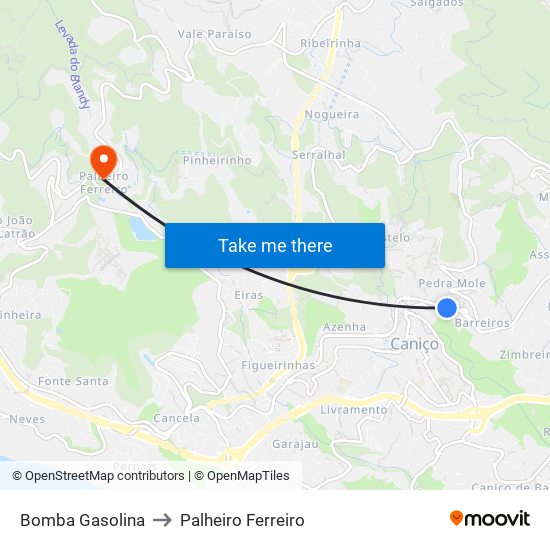 Bomba Gasolina to Palheiro Ferreiro map