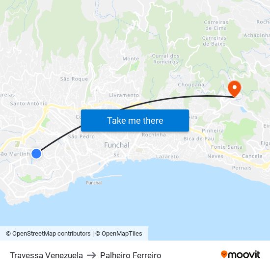 Travessa Venezuela to Palheiro Ferreiro map