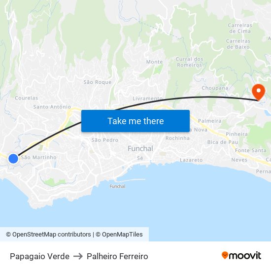 Papagaio Verde to Palheiro Ferreiro map