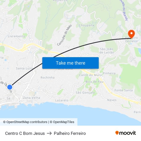 Centro C Bom Jesus to Palheiro Ferreiro map