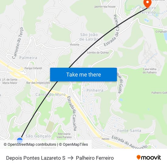 Depois Pontes Lazareto  S to Palheiro Ferreiro map