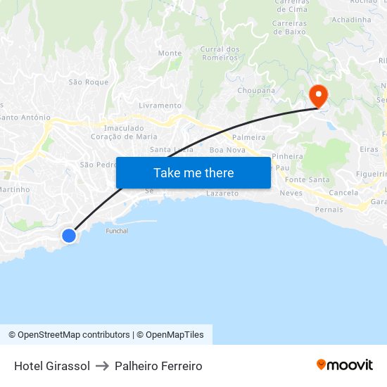 Hotel Girassol to Palheiro Ferreiro map
