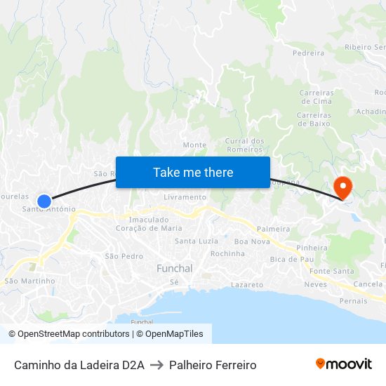 Caminho da Ladeira  D2A to Palheiro Ferreiro map