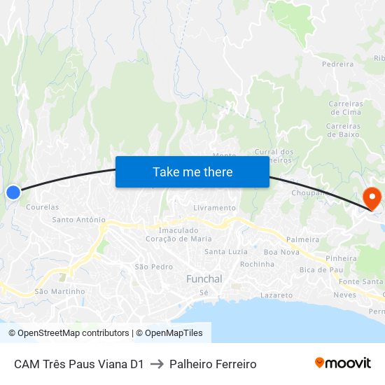 CAM Três Paus  Viana  D1 to Palheiro Ferreiro map