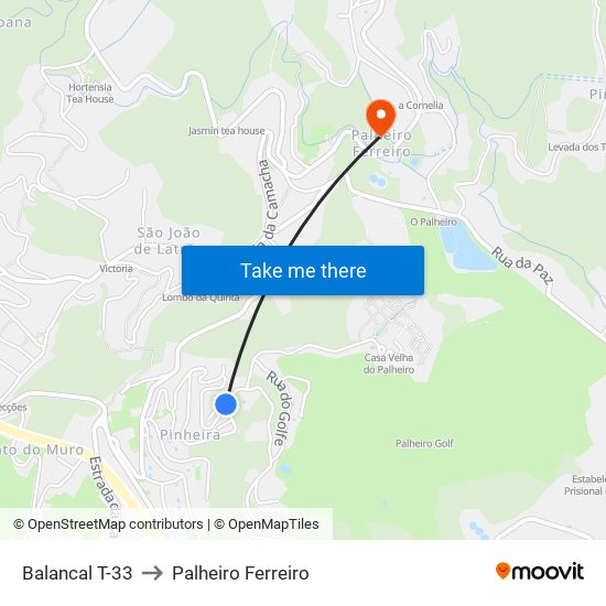 Balancal  T-33 to Palheiro Ferreiro map
