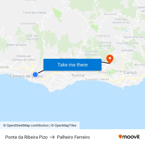 Ponte da Ribeira  Pizo to Palheiro Ferreiro map