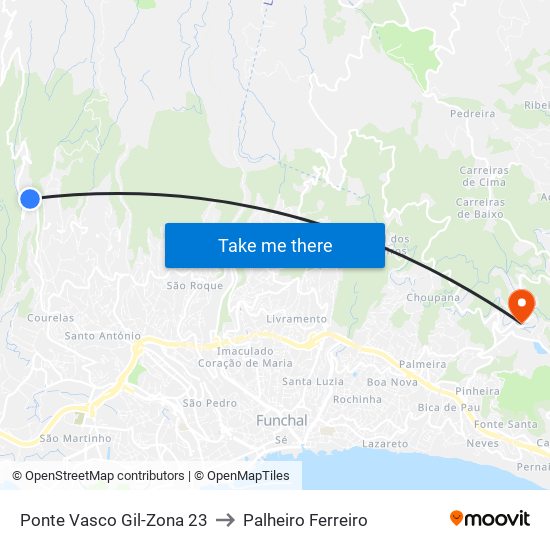 Ponte Vasco Gil-Zona 23 to Palheiro Ferreiro map