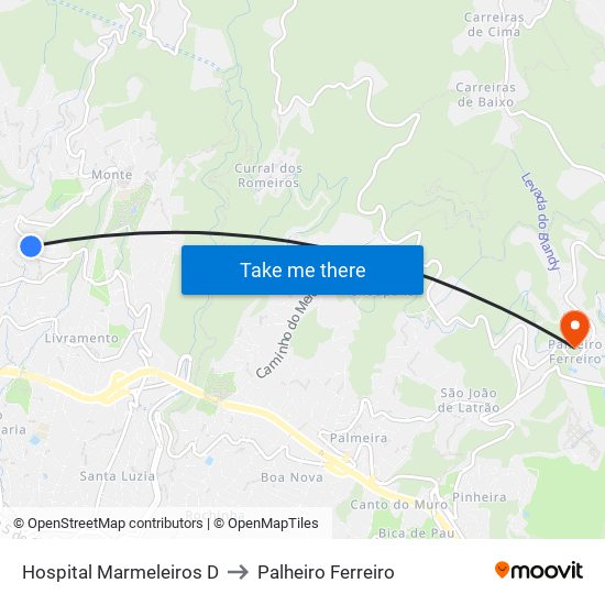 Hospital Marmeleiros  D to Palheiro Ferreiro map